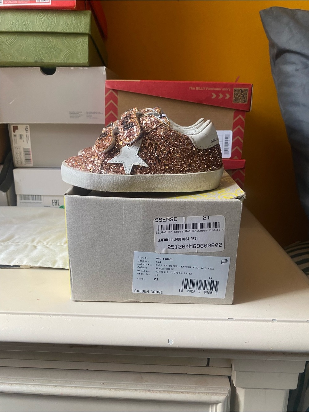 Golden Goose Kids Glitter Rose Gold Star Velcro Sneakers